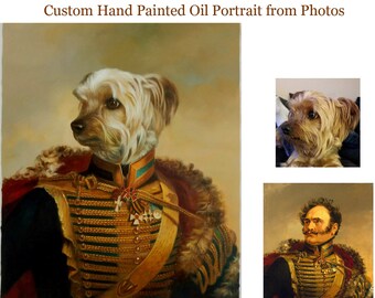 Retrato de animal de estimação personalizado, Pintura a óleo pintada à mão, Pintura original personalizada a partir de foto, Retrato real, Pintura de rosto em pintura histórica