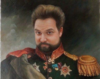 Custom oil portrait, Hand painted oil painting, Original personalized painting from photo, Royal portrait, Paint face on famous oil painting