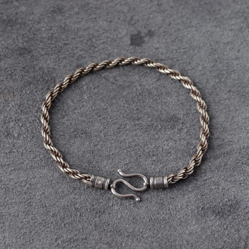 925 Sterling Silver Rope Chain Bracelet for Men, Silver Twisted Diamond ...