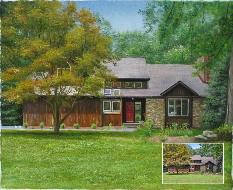 Custom House Portrait Hand Painted Oil Portrait House Oil Etsy