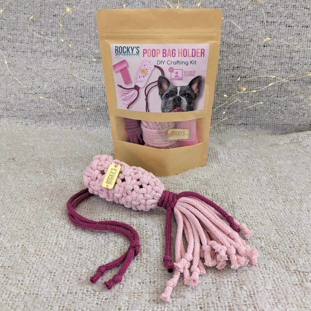 Make Your Own Poop Bag Holder Pink, Crafting Kits for Adults, Macrame Poop Bag Holder, Dog Lover