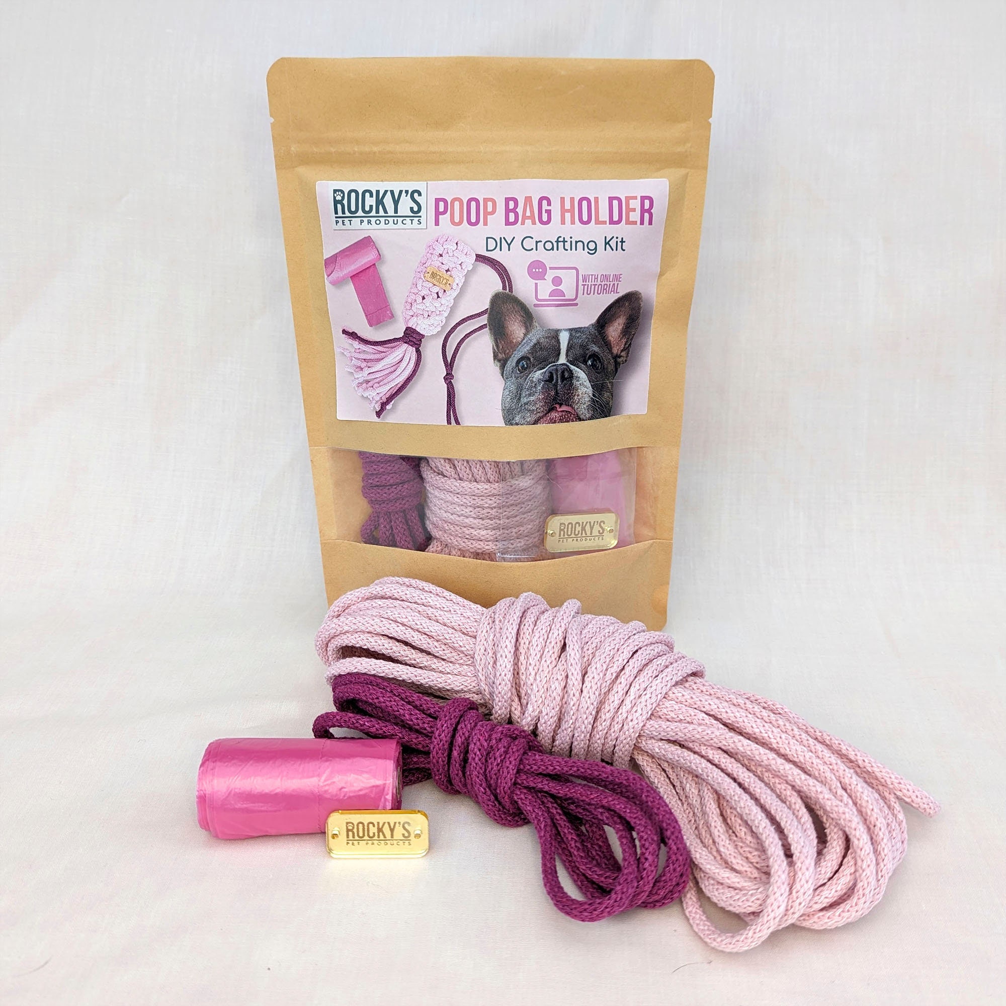 Make Your Own Poop Bag Holder Pink, Crafting Kits for Adults, Macrame Poop Bag Holder, Dog Lover