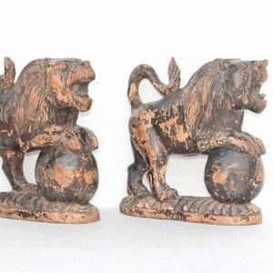 Hand Carved Lion Statue Figure, 2 Pcs Wooden Old Vintage Antique, Home/Office Decor, Collectible, Christmas Gift, Indian Art Handcraft, image 1