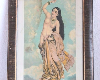 Photo Frame Tilottama Lady, Old Vintage Print, Raja Ravi Varma Original Copy of Press Publication, Antique Collectible, Hindu Mythology Y-54