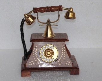 Wooden Telephone New Handcrafted Old Style Home Decor/ Royal Look Old Fashion Rotatory Numbers Dial Antique Telephone/ Decorative Telephone