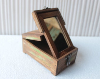 Afeitado de madera vintage hecho a mano, caja de maquillaje con espejo de colección antiguo, caja de afeitado de viaje para caballeros, mejor regalo para hombres, caja vintage