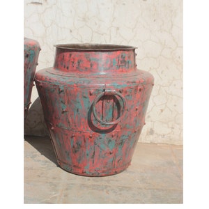 Vintage Style Painted Iron Planter, Vase/Hand Painted Flower Pot/Indoor-Outdoor Planter With Handles/ Garden, Balcony and Terrace planters