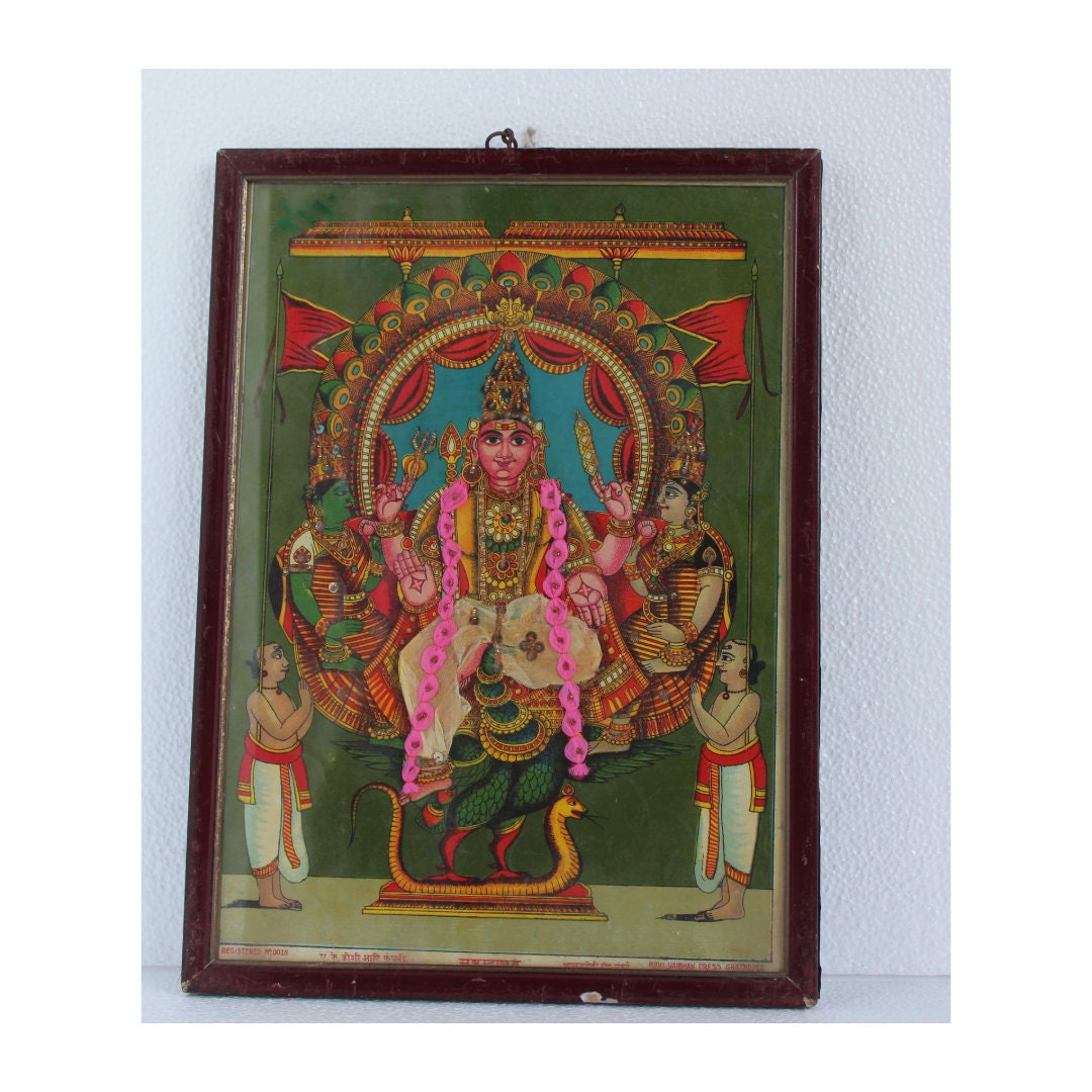 Vintage Ravi Varma Press Publication Wall Print God Vishnu Photo Frame ...