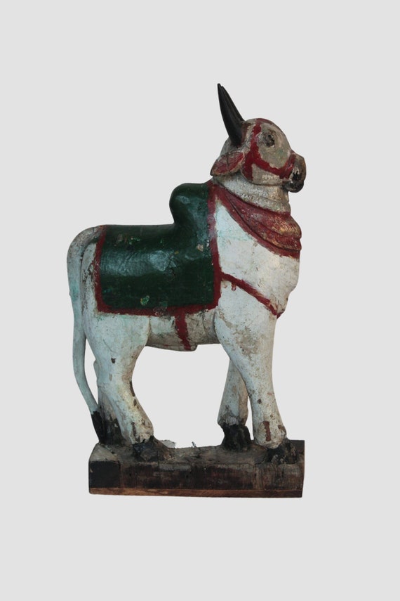 Carved Teak Nandi Bull Toy From Rajasthan - Ca 1920 Carved Teak Nandi Bull Toy From Rajasthan - Ca 1920