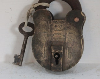 Vintage Old Iron Padlock, Brass Fitted Iron Lock & Key, Antique Lock, Rare Collectible Door Lock, Indian Antique, Handcrafted Lock BM-04