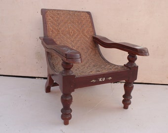 Gorgeous Antique Plantation or Planters chair with extending legs vintage cane and wood accent chair original Retro Handmade Rattan Chair