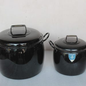 2 Pc Black Cooking Pot Enamel Ware Kitchenware Home Decor Collectible