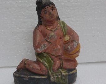 Vecchia figura vintage in terracotta di Krishna