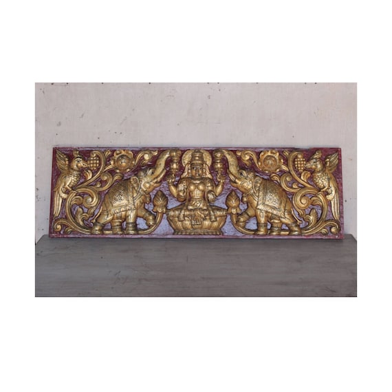 Carved Gajalakshmi Lintel Panel From Tamil Nadu - 19th Century Carved Gajalakshmi Lintel Panel From Tamil Nadu - 19th Century