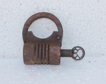Iron Lock and Key 1900s Old Vintage Antique Rare Collectible Padlock