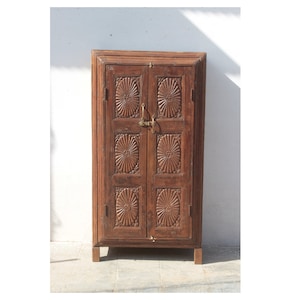 Wooden Almirah, Indian Style Carved Cabinet, Storage Unit Cupboard, Wardrobe Closet
