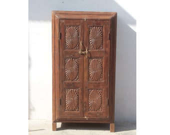 Wooden Almirah, Indian Style Carved Cabinet, Storage Unit Cupboard, Wardrobe Closet
