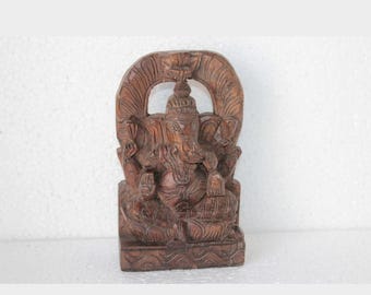 木製ガネーシャパネル 古いヴィンテージインド彫刻ホーム