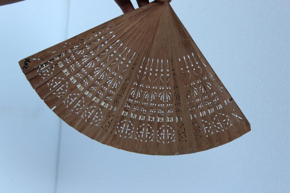 Vintage Rustic Chinese Pocket Bamboo Fan Home Dec… - image 2