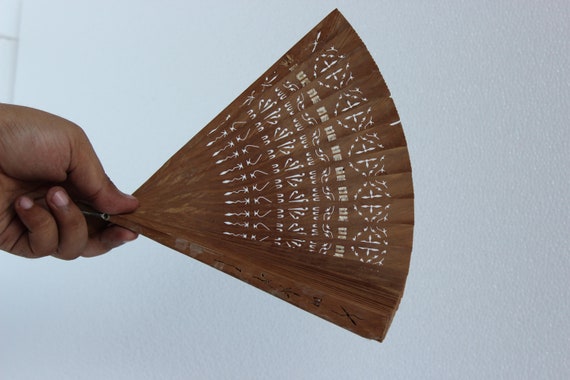 Vintage Rustic Chinese Pocket Bamboo Fan Home Dec… - image 1
