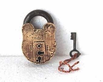 Brass Padlock Antique Rare Lock and key Collectible