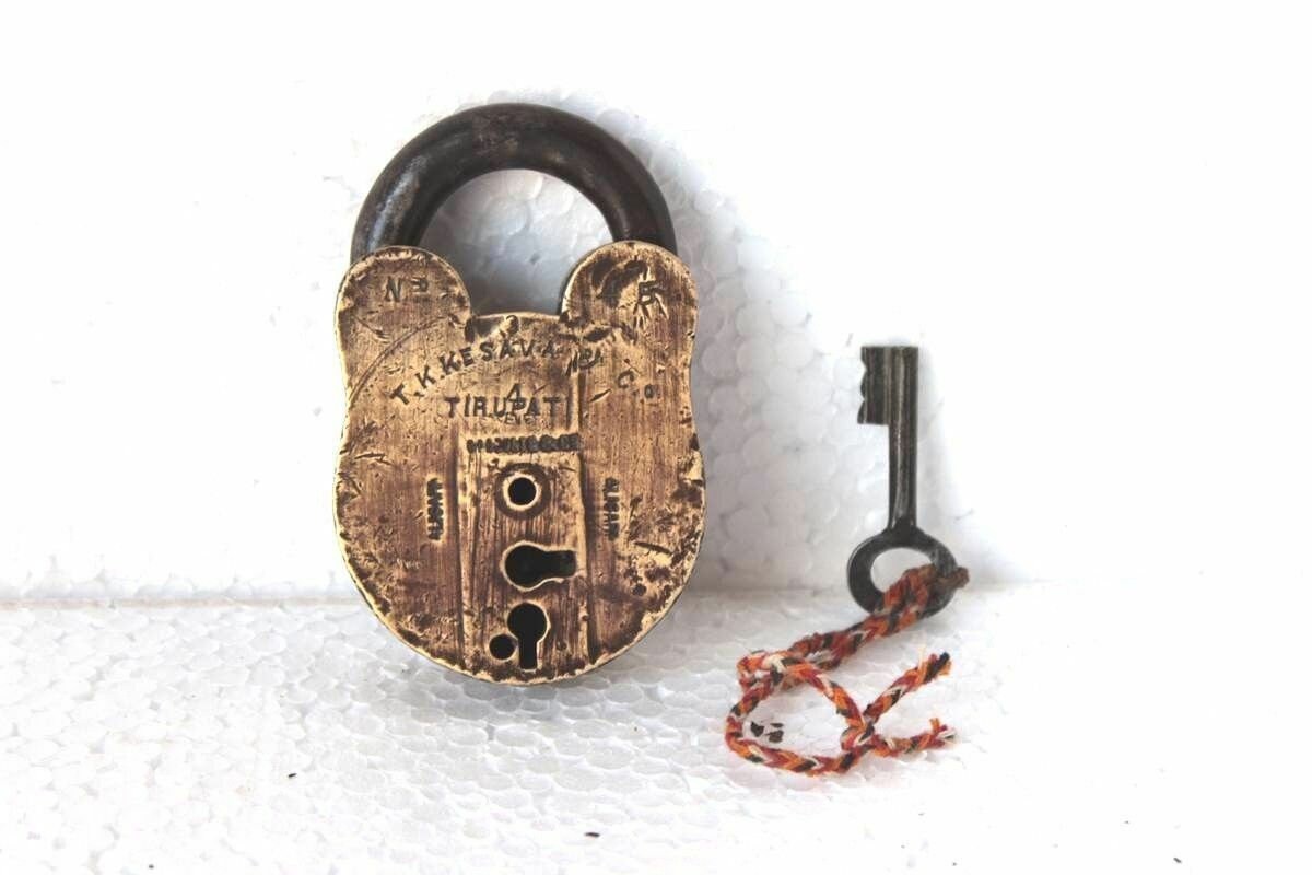 Brass Padlock Antique Rare Lock and key Collectible