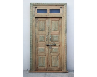 Solid Teak Wood Meticulously Handcrafted Entry Doors, Wooden Vintage Indian Door, Large carved Wall Panel, Antique Carving Doors