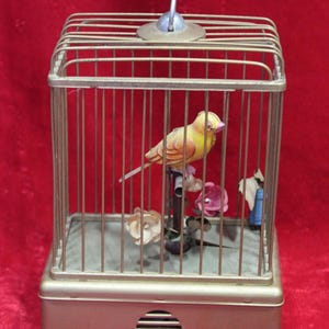Old Antique Brass Bird Cage Toy Handcrafted Battery Operated Decor