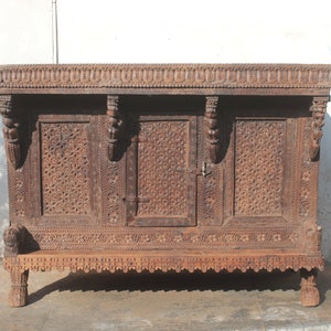 Damchiya, Carved Dowry Chest, Vintage Trunk Box, Side Table Console