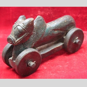 Nandi Figure Toy Wooden Carved Vintage Indian Home Decor Collectible