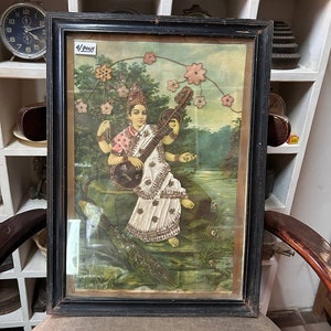 Lithographie Ravi Varma, travail du coton vintage Impressions Ravi Varma