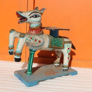 Indyjski Drewniany Koń Stary Zabytkowy Rzadki Model Vahanam Wystrój Domu Kolekcjonerski