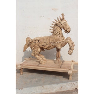 Teakwood Jumping Horse Figure, Temple Vahanam, Large Vintage Wooden Decorative Horse Sculpture, Living room decoration accessories