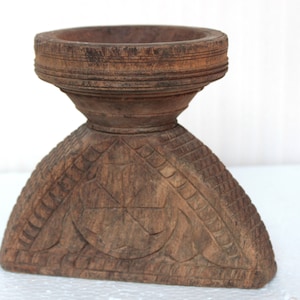Hand carved Wooden Candle Holder, Old Vintage Indian Seeder, Antique Home Decor, Wooden Tableware, Wooden Hand Made Collectibles