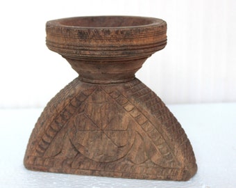 Hand carved Wooden Candle Holder, Old Vintage Indian Seeder, Antique Home Decor, Wooden Tableware, Wooden Hand Made Collectibles