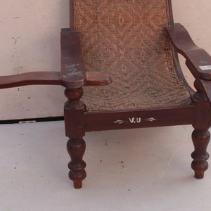 Prachtige antieke plantage- of plantenbakkenstoel met uitschuifbare poten, vintage riet en houten accentstoel origineel, retro handgemaakte rotan stoel afbeelding 7