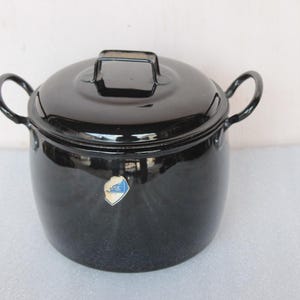 Black Cooking Pot Old Vintage Enamel Kitchenware Collectible