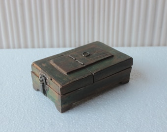 barber shaving box with mirror made of old wood in vintage style,