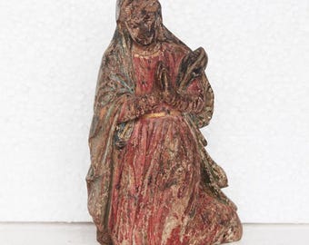 Boneca cristã de madeira dos anos 1900, antiga, vintage, colecionável