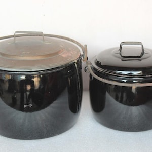 2 Pc Black Cooking Pot Vintage Enamel Ware Kitchenware Home Decor