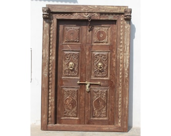 Wooden Vintage Indian Door, Heritage Old Door, Large carved Wall Panel, Antique Carving Doors
