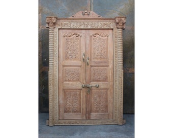 Wooden Vintage Indian Door, Heritage Old Door, Large carved Wall Panel, Antique Carving Doors