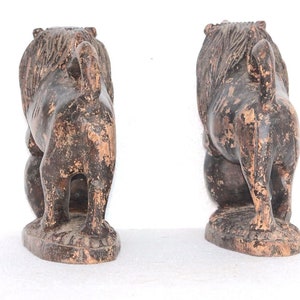 Hand Carved Lion Statue Figure, 2 Pcs Wooden Old Vintage Antique, Home/Office Decor, Collectible, Christmas Gift, Indian Art Handcraft, image 6