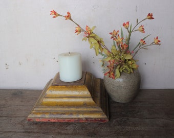 Large Architectural Salvage Riser Pedestal Base Antique Wooden Column Pillar Base Original Old Fine Hand Carved Candle Holder, candle sticks