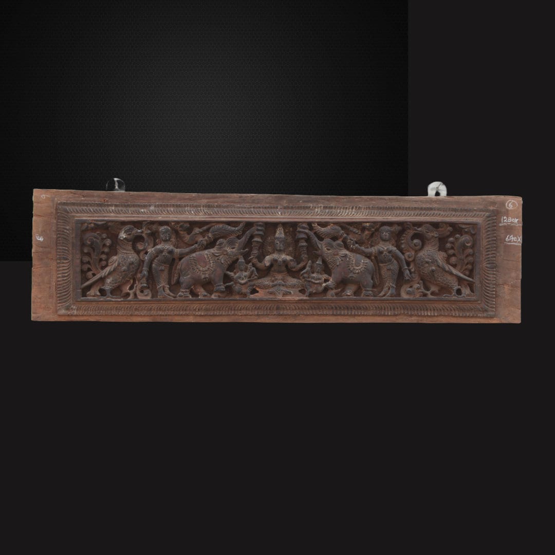 Antique Door Lintel With Relief Carvings, Gaja Lakshmi Vintage