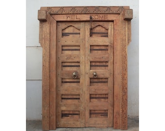 Wooden Vintage Indian Door, Heritage Old Door, Large carved Wall Panel, Antique Carving Doors