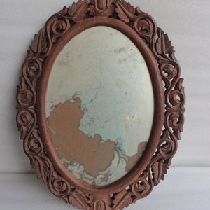 Vintage Oval Shape Carved Mirror, Wooden Vintage Mirror Frame, Antique
