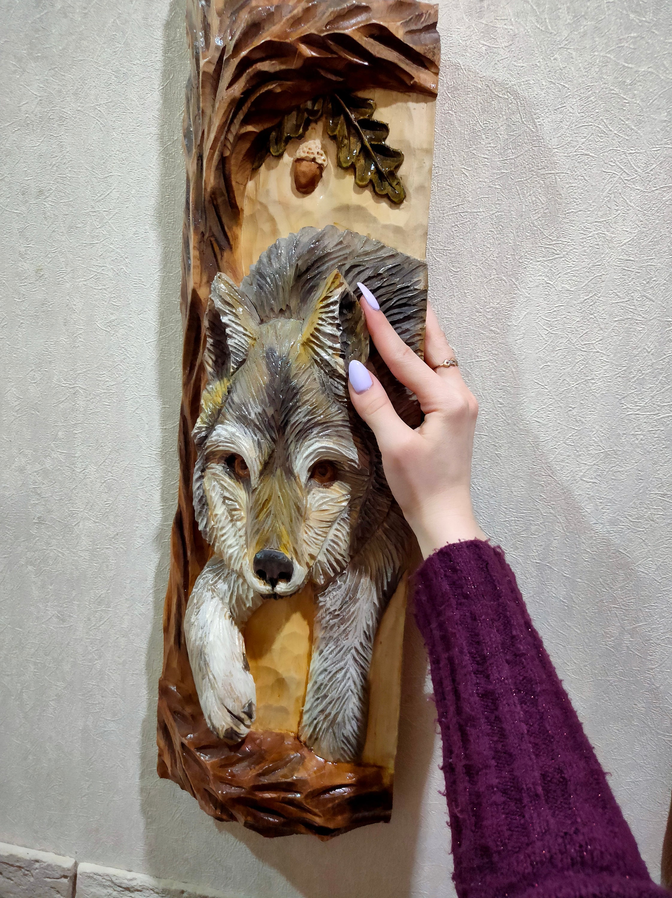 Wood carved wolf Carved wooden wolf Wolf sculpture Wooden wolf Etsy