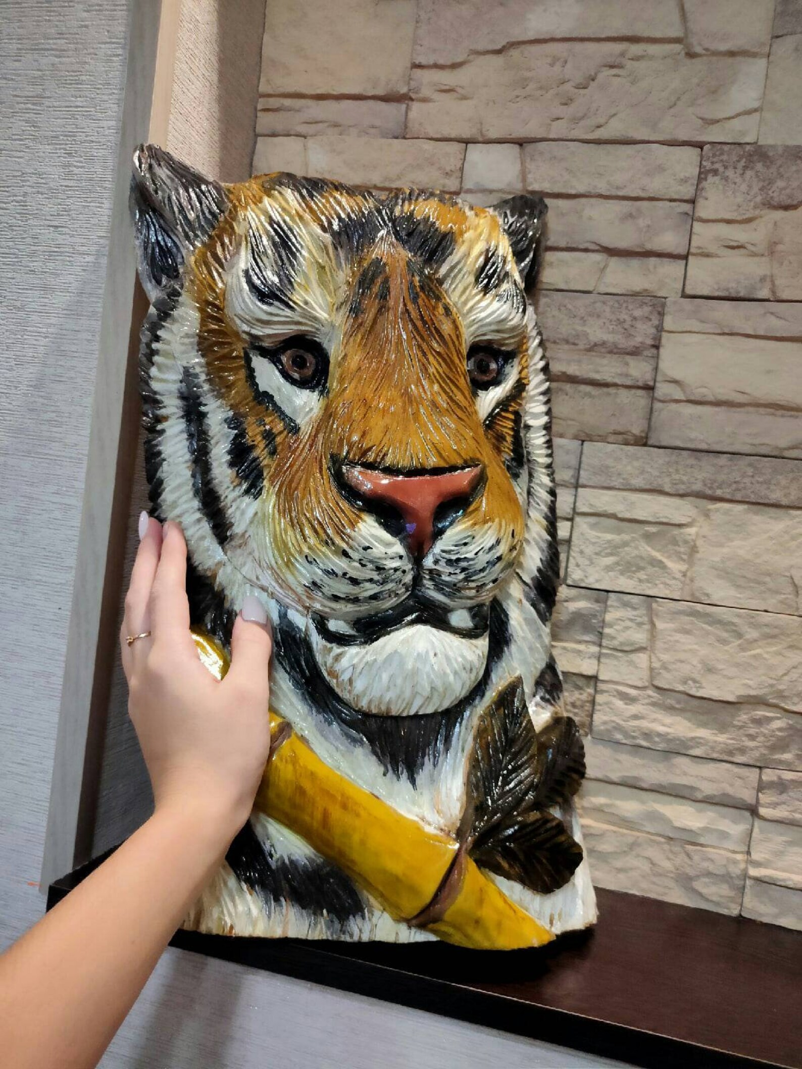 Wooden Tiger Carved Tiger Tiger Wall Hanging Tiger Wall Decor Etsy