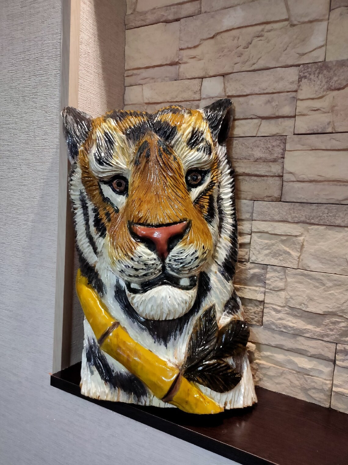 Wooden Tiger Carved Tiger Tiger Wall Hanging Tiger Wall Decor Etsy